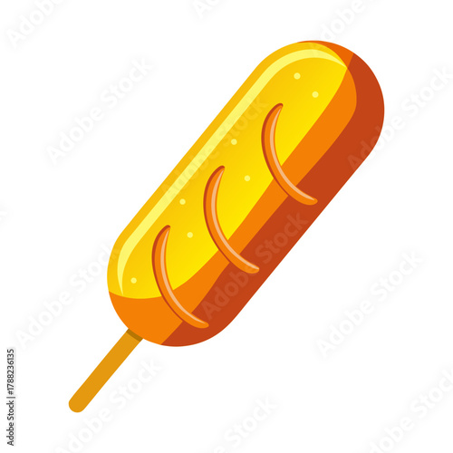 corndog on stick with mustard line isolated illustration
