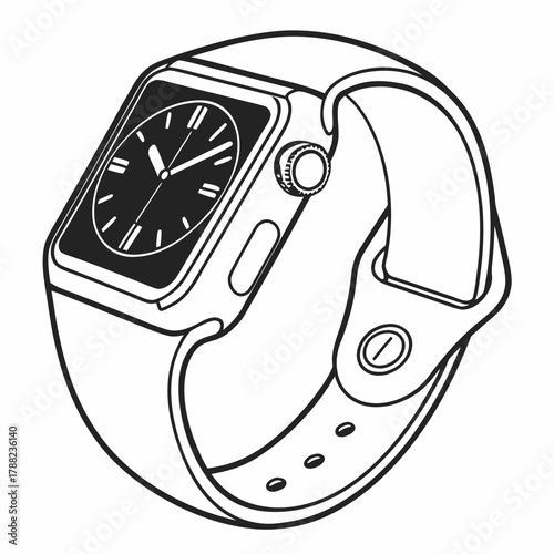 Stylized line art of a modern smartwatch