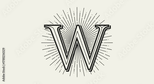 Letter W encircled by radiant beams, an emblem of timeless design and striking visual presence