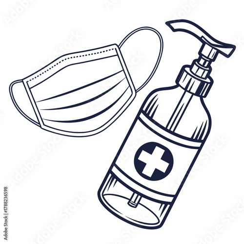 Face mask and hand sanitizer bottle icon