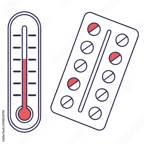 Thermometer and medicine pills for illness and treatment