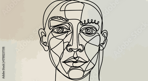 Minimalist line drawing of a human face expressing conceptual art and abstraction for creative