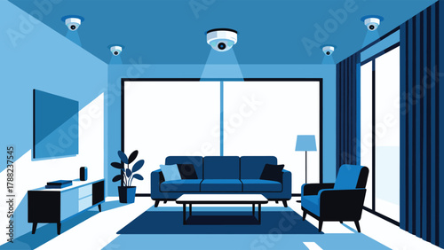 Home Security Camera System in Modern Living Room