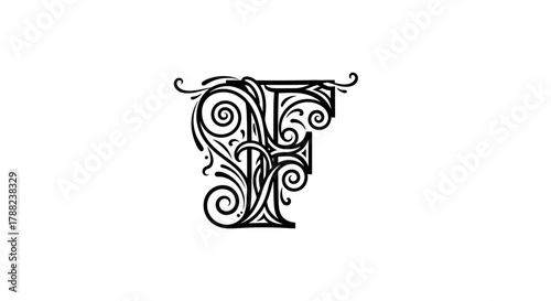Ornate capital letter F with floral swirls for elegant designs and creative typography