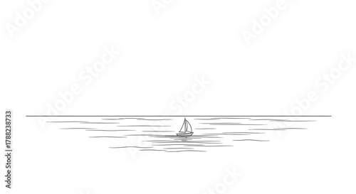 Serene ocean view with sailboat illustration conveying minimalistic tranquility and calmness
