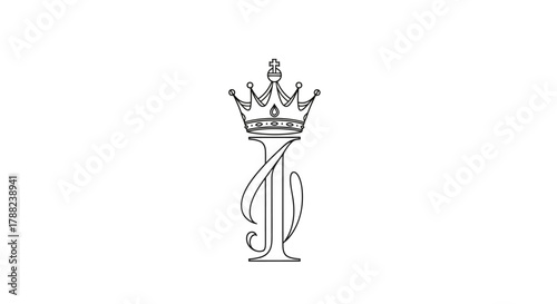 Elegant initial monogram design featuring stylized letter I topped by royal crown illustration