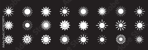 Sun icons set. Sun weather symbol collection. Sunshine, sunlight, sunburst icon set. Vector icons