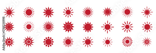 Sun icons set. Sun weather symbol collection. Sunshine, sunlight, sunburst icon set. Vector icons