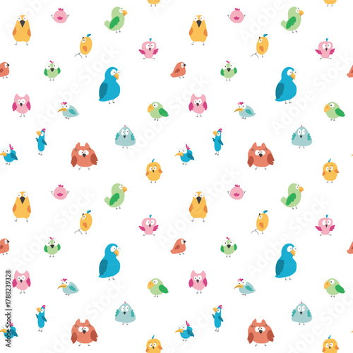 Cute birds seamless pattern. Cute Cartoon birds background. Vector Illustration.