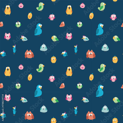 Cute birds seamless pattern. Cute Cartoon birds background. Vector Illustration.