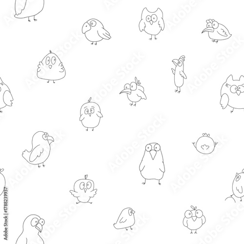 Cute birds seamless pattern. Cute Cartoon birds background. Vector Illustration.