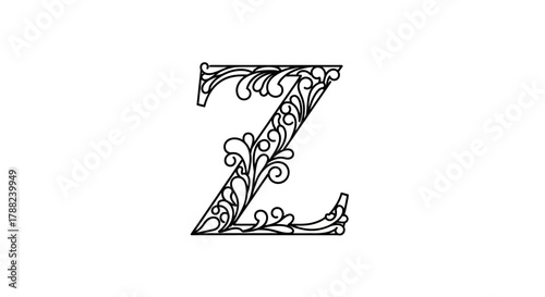 Elegant letter Z with floral filigree design for decorative typography and monogram usage
