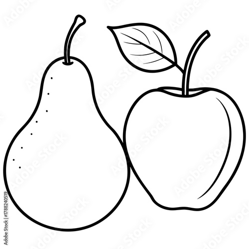 Simple outline drawing of an apple and a pear