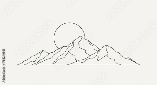 Minimalist mountain range line art at sunrise creating a serene and calming scenery