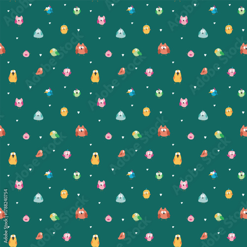 Cute birds seamless pattern. Cute Cartoon birds background. Vector Illustration.
