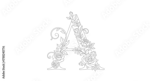 Elegant floral letter A design incorporating roses and delicate leaves, a sophisticated monogram