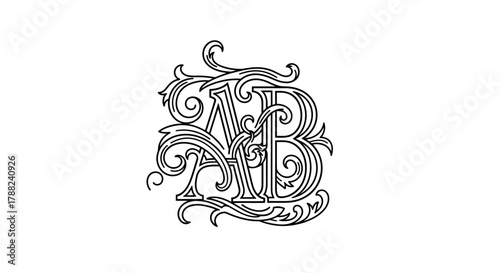 Intricate monogram design featuring ornate letterforms and swirling foliate embellishments creates