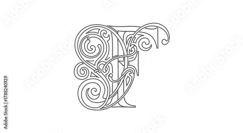 Elegant floral initial letter F design, classic monogram illustration, vector ornate artwork
