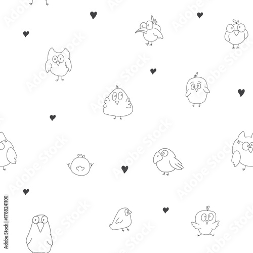 Cute birds seamless pattern. Cute Cartoon birds background. Vector Illustration.
