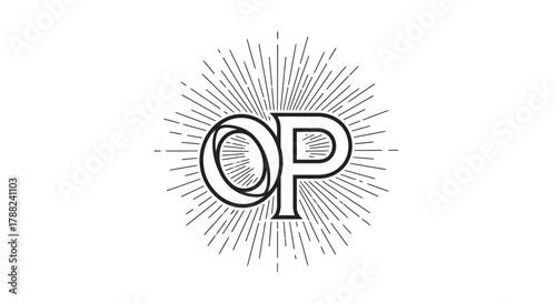 Minimalist OP monogram with radiating lines for logo design or initial brand identity