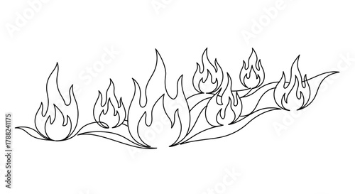 Minimalist Fire Flames Border Vector Graphic Illustration Isolated on White Background