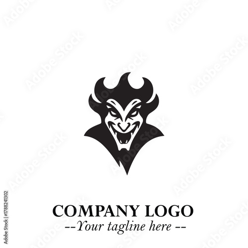 Head of Vampire Logo Symbol in Black on the White Background with Gothic Horror Vector Design
