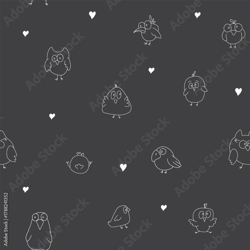 Cute birds seamless pattern. Cute Cartoon birds background. Vector Illustration.