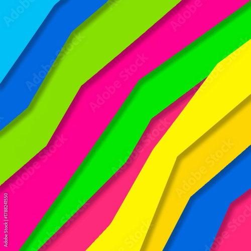 Dynamic color layering with diagonal lines creates a vibrant abstract composition