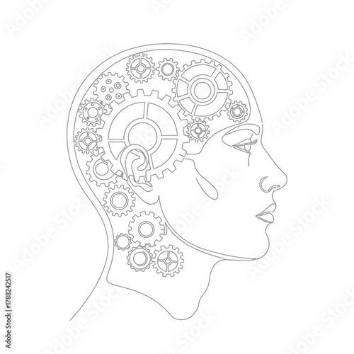 Mechanized Mind: Abstract line art illustrating cognitive processes as interlocking gears