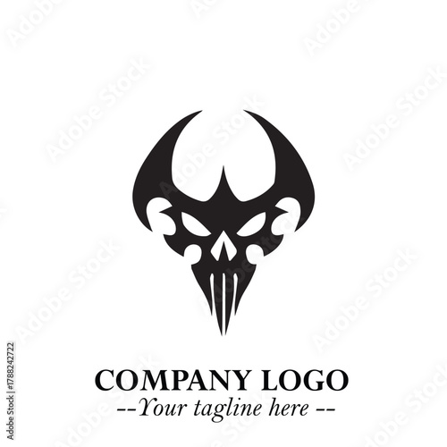 Head of Vampire Logo Symbol in Black on the White Background with Gothic Horror Vector Design