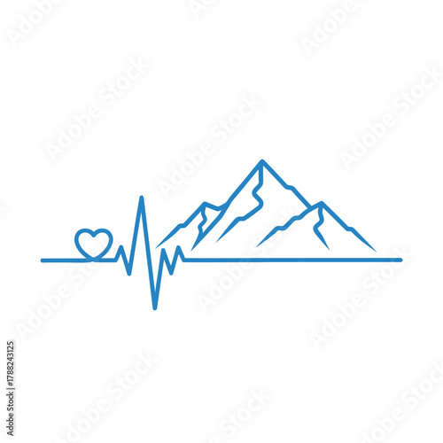 Mountain peak heartbeat pulse: a symbol of outdoor adventure and healthy lifestyle