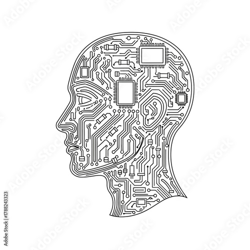 Artificial intelligence conceptual outline representing digital thoughts within the human mind