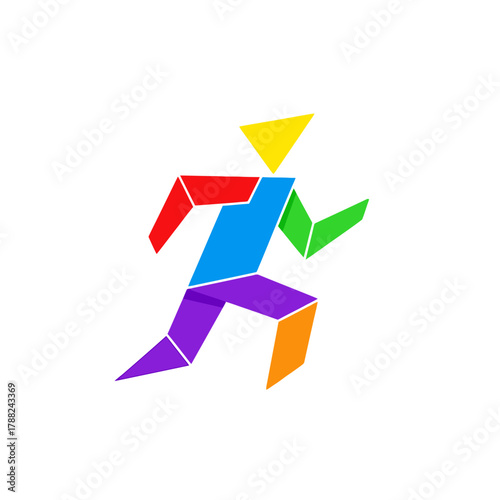 Dynamic geometric runner: An abstract representation of motion and achievement, colorful design
