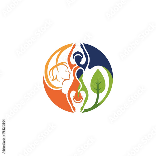 Holistic wellness emblem harmonizing mind body and nature within a serene circular design
