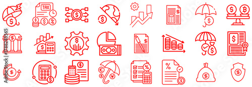 Financial Icons Money, Banking, Taxes, and Investment Symbols