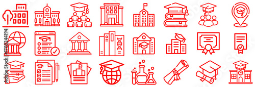 Red Education and University Icons Set