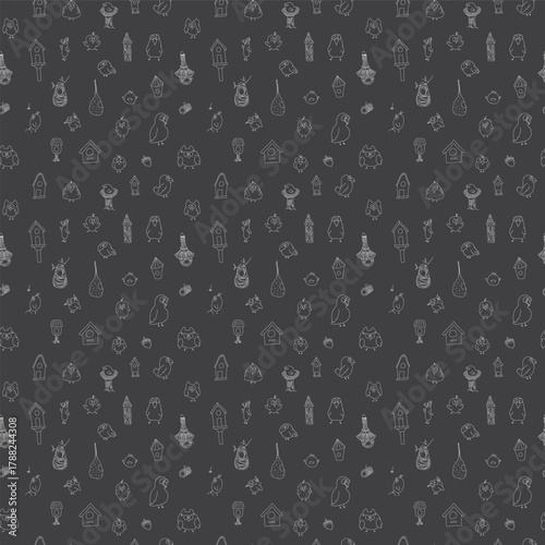 Cute birds and their birdhouses seamless pattern. Cute Cartoon birds background. Vector Illustration