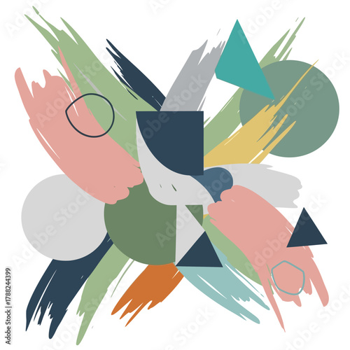 Geometric harmony a dynamic abstract composition of shapes and vibrant brushstrokes artful design