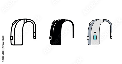 Comparison of hearing aid designs: outline, silhouette, colorful