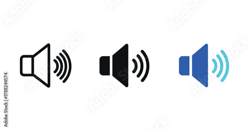 Speaker volume icons: outline, filled, and colored styles for audio design