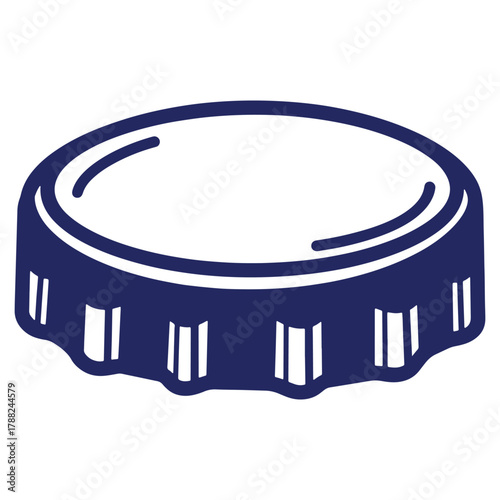 Isolated illustration of a single dark blue bottle cap with simple design perfect for graphic elements and design projects