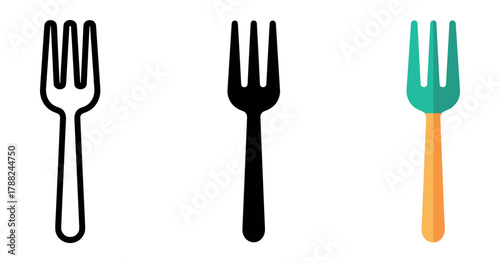 Three forks: monochrome, black silhouette, colorful design