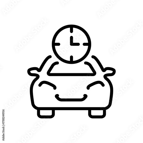 Car and clock line icon. Hourly rental rates. Symbol, logo vector illustration.