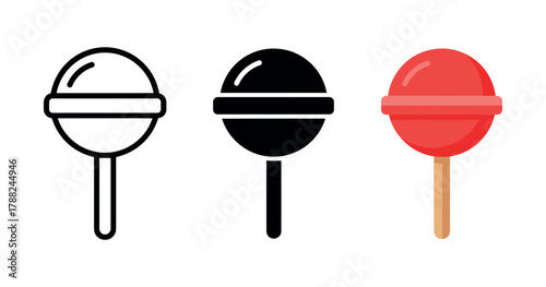 Black, white, and red lollipop icons in a row on white background
