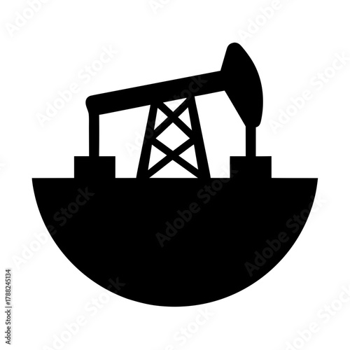 Oil pump jack silhouette on a curved landscape silhouette