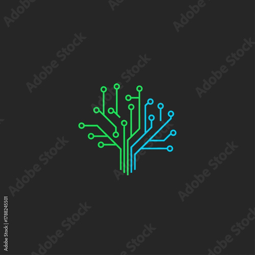 Futuristic circuit tree symbolizes technological innovation and digital progress with vibrant lines