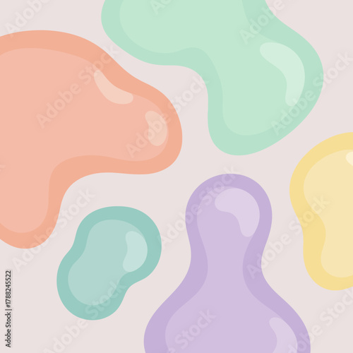 Delicate pastel hues converge in an abstract composition of softly amorphous shapes creating a