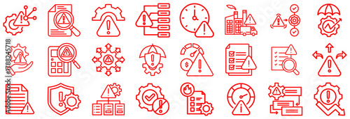 Red Line Icons Representing Risk, Warning, and Management Concepts