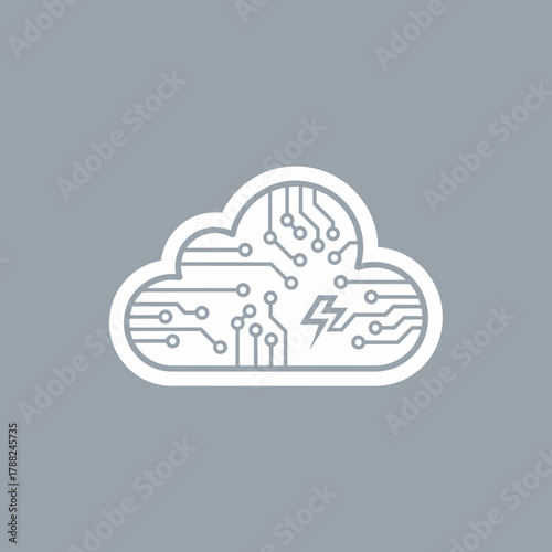 Abstract technological cloud illustration representing network connections and data processing