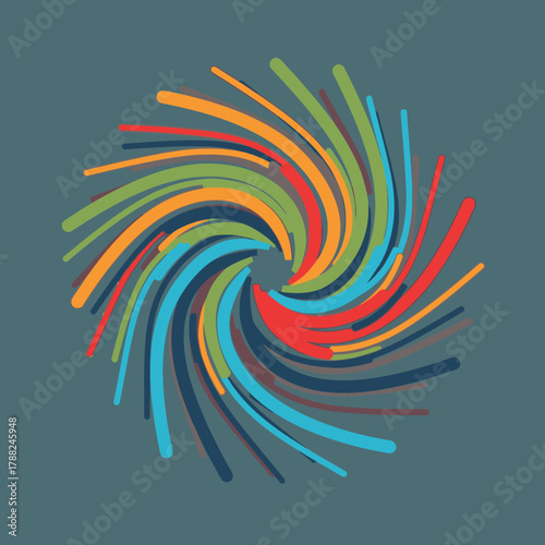 Colorful abstract spiral design featuring vibrant lines on a muted background aesthetic